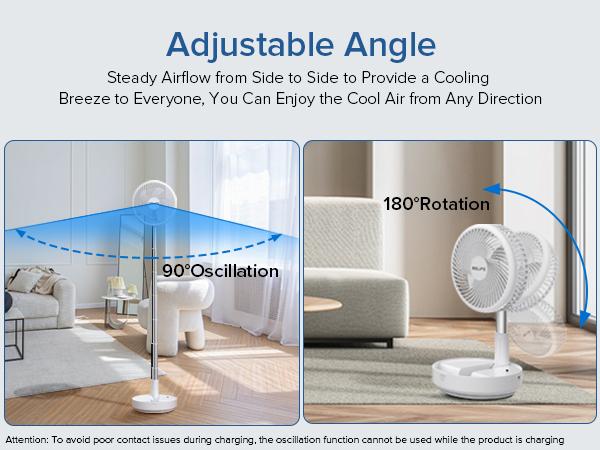 Belife X8 Portable Fan, Cordless Oscillating Fan with Remote, Foldable Telescopic Adjustable Height Fan, USB Rechargeable 7200mAh Battery Operated Camping Fan for Travel Outdoor Home Bedroom Sleeping