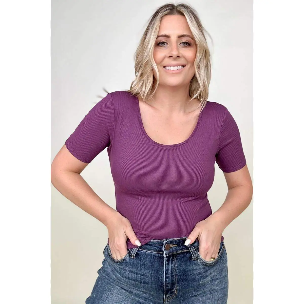 New Colors! - Fawnfit Basic Ribbed Fitted Tee with Built In Bra