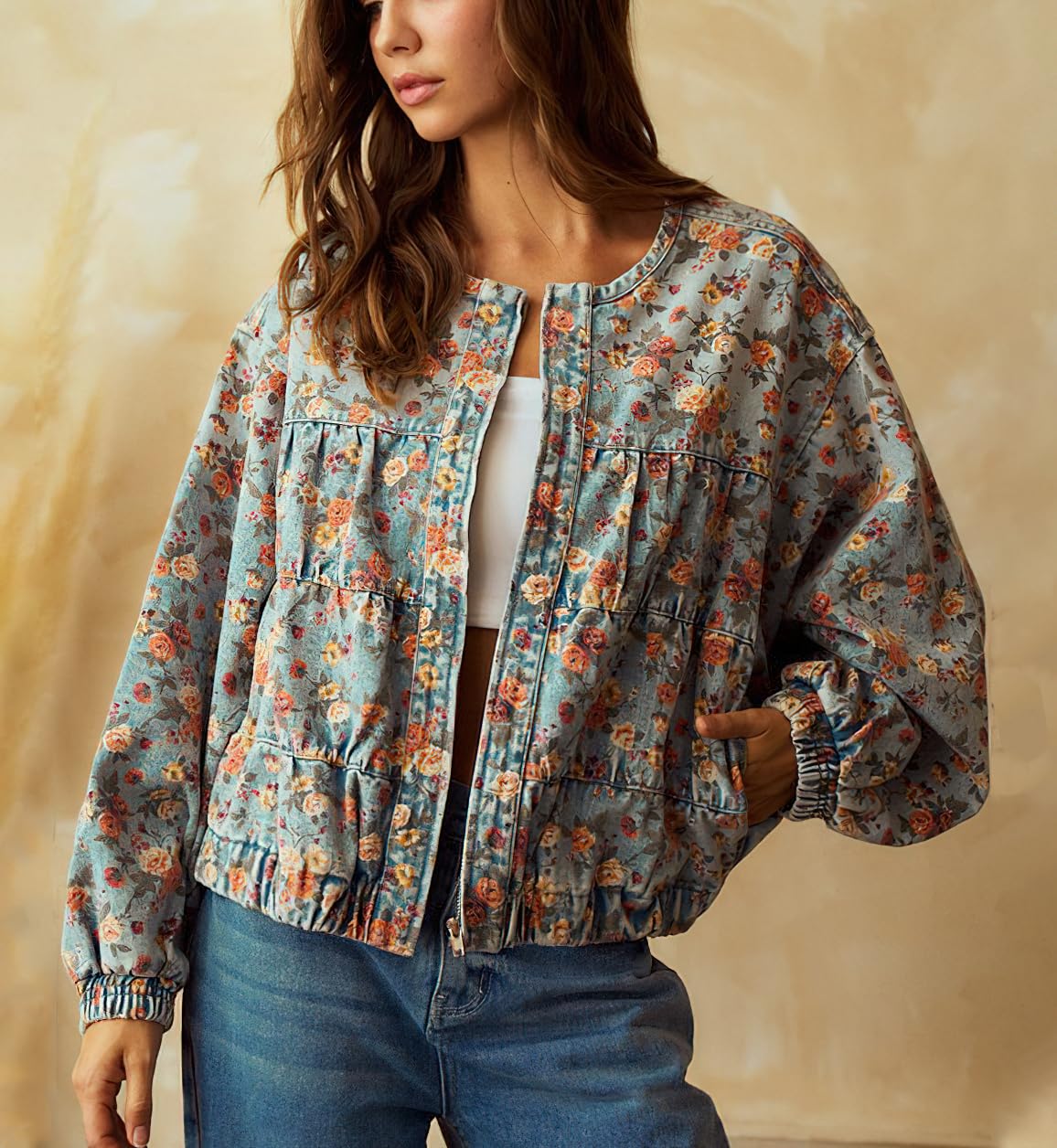 Chouyatou Women's Spring & Autumn Floral Denim Jacket Y2K Casual Loose Short Coat with Pockets SpringStatements Chouyatou Women's Spring & Autumn Floral Denim Jacket Y2K Casual Loose Short Coat with Pockets SpringStatements