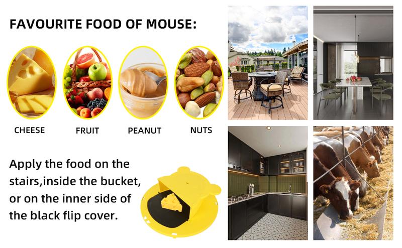 Mouse Trap Bucket 4-Pack ABS Material Durable Multi-Catch Auto-Reset Humane Lethal Rat Trap for 5 Gallon Bucket Indoor Home Use