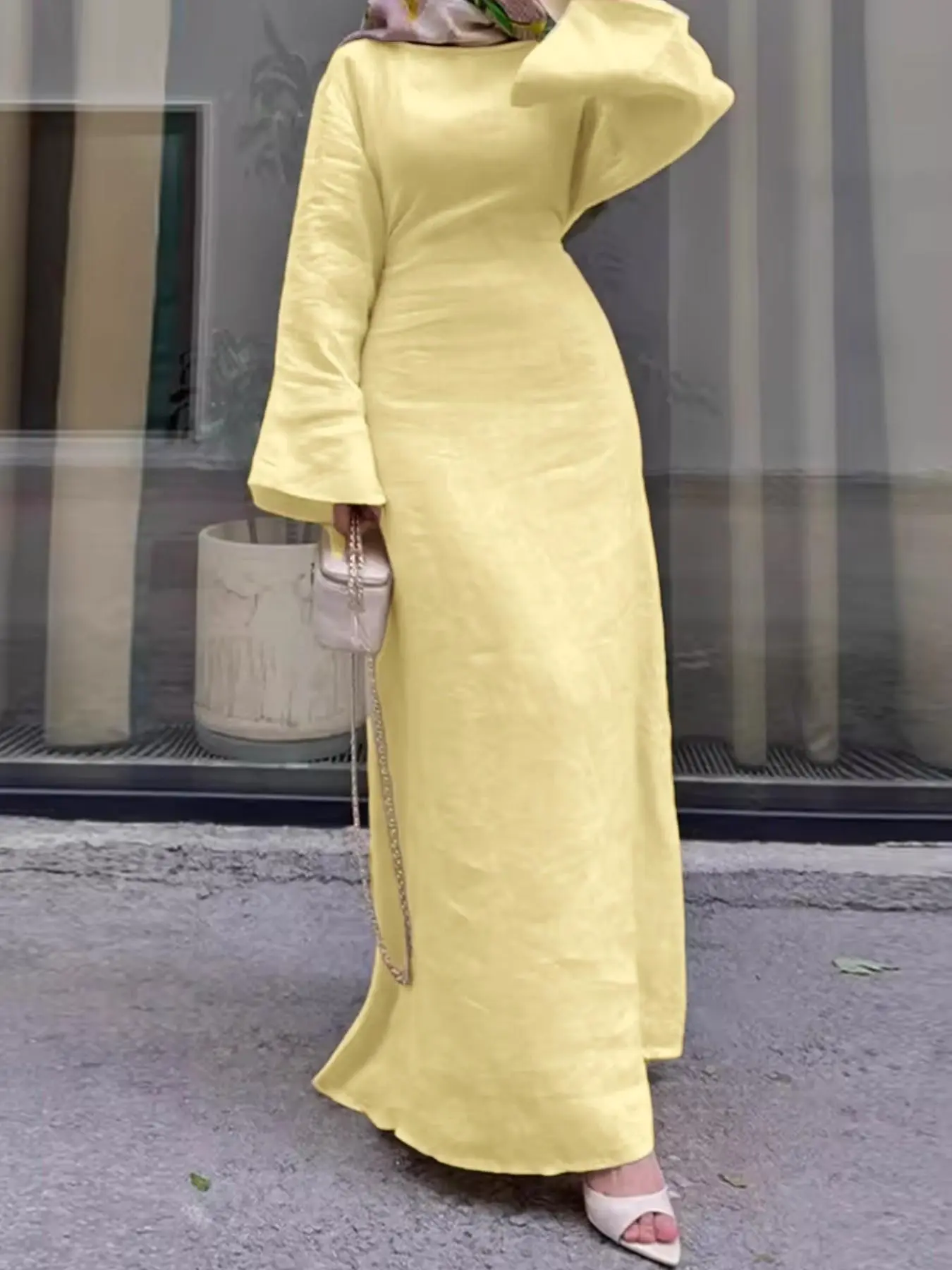 Women's Elegant Light Muslim Robe Dress, Modest Islamic Clothing, Islamic Modesty Clothes, Slim Fit Long Dress for Spring and Summer, Casual and Stylish Islamic Fashion, Modest Dresses