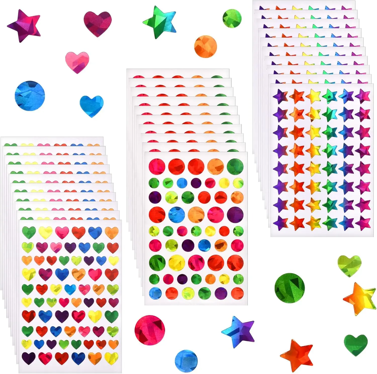 1710 Pcs Self-Adhesive Multiple Shapes Holographic Star Stickers for Children, Practical Student Flag and Star Stickers Accessories, Small Sparkly School Supplies for Teacher Classroom Decor & Behavior Rewards, Sheet, Embellishment