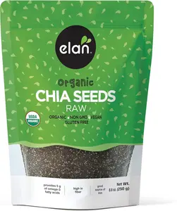 Elan Organic Chia Seeds, 8.8 oz, Natural Raw Black Chia Seeds, Plant-Based, Non-GMO, Vegan, Gluten-Free, Kosher, Gels Easily, Superfood
