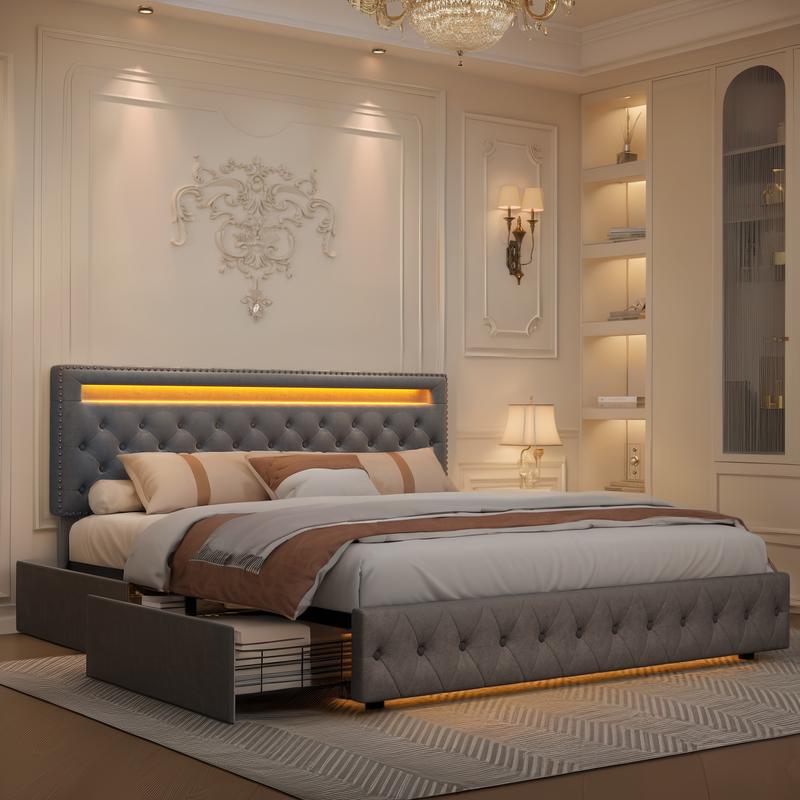 GEGOFORU Queen LED Bed Frame with Storage Drawers – Smart RGB Lights, Adjustable Upholstered Headboard, Modern Platform Bed, No Box Spring Needed | Christmas Gift GEGOFORU Queen LED Bed Frame with Storage Drawers – Smart RGB Lights, Adjustable Upholstered Headboard, Modern Platform Bed, No Box Spring Needed | Christmas Gift