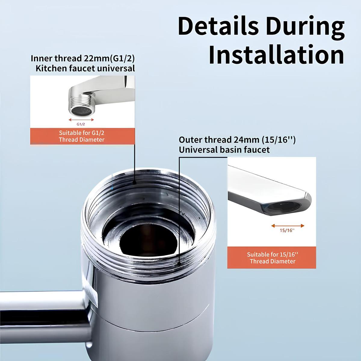 Rotatable Faucet Aerator Extension, Dual Sprayer Mode Bathroom & Kitchen Faucet Attachment, All-Angle Control, Tap Head Replacement for Smart Face Washing for Kitchen Bathroom Sink Faucets Sprayer Attachment