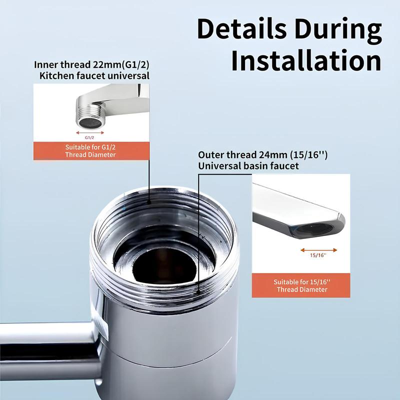 Rotatable Faucet Aerator Extension, Dual Sprayer Mode Bathroom & Kitchen Faucet Attachment, All-Angle Control, Tap Head Replacement for Smart Face Washing for Kitchen Bathroom Sink Faucets Sprayer Attachment