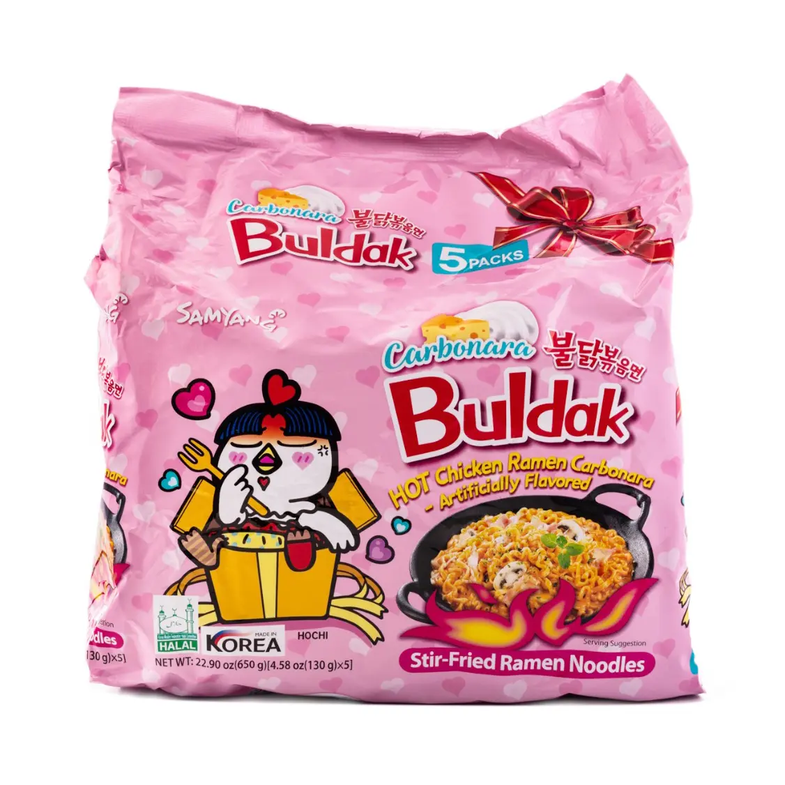 Samyang Buldak Carbonara Instant Ramen Noodles - 5pk, 22.9 oz Creamy Korean Savory Hot Chicken Flavor, Instant Food, Spicy Pantry Snacks, Asian Pansit