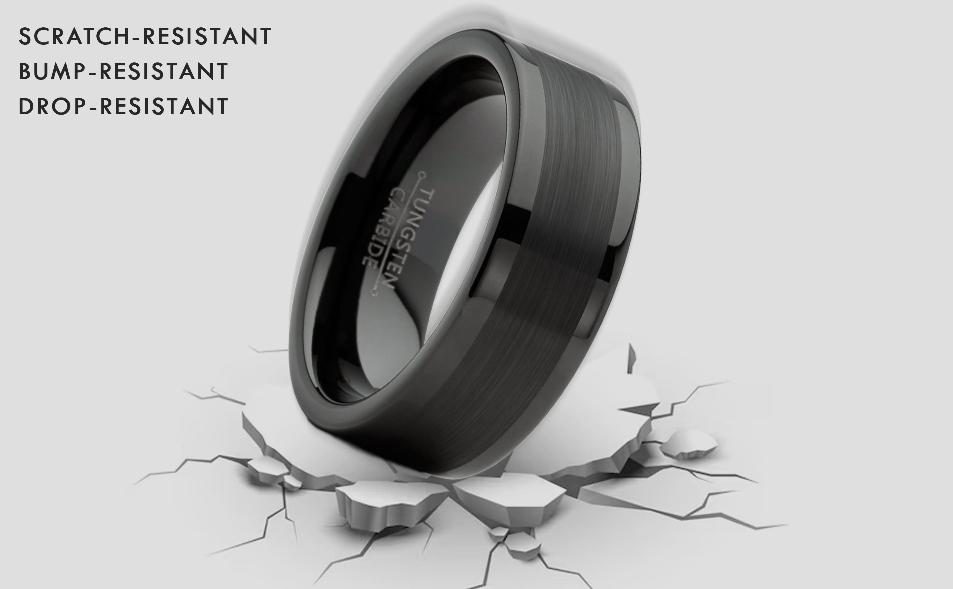 Mens Tungsten Ring Black Wedding Band High-Polish Comfort-fit 8MM