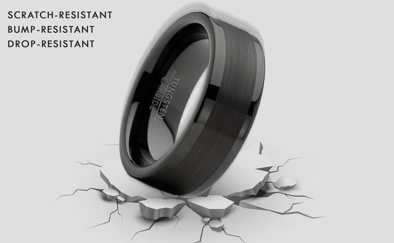 Mens Tungsten Ring Black Wedding Band High-Polish Comfort-fit 8MM