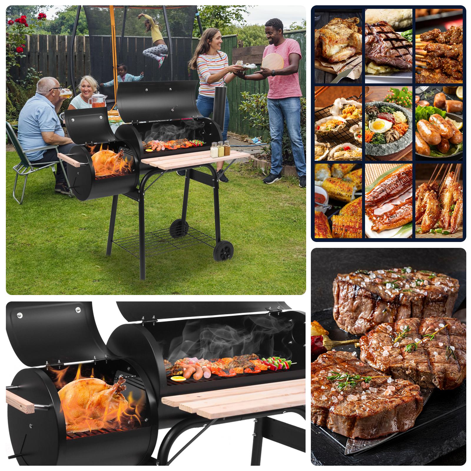 Ubesgoo BBQ Charcoal Grill, Outdoor Patio Barbecue Cooker With Offset Smoker, Wheels And Tray For Balcony Picnics, Party And Camping