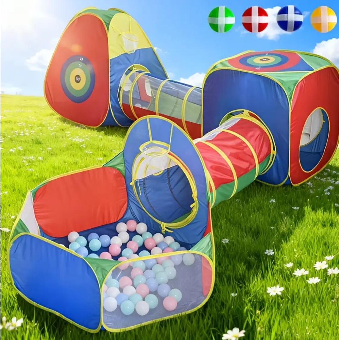 5PC Kids Play Tent Tunnel Set Ball Pit Basketball Indoor Outdoor Play Tent House Playground Set Bubble Tent Colorful