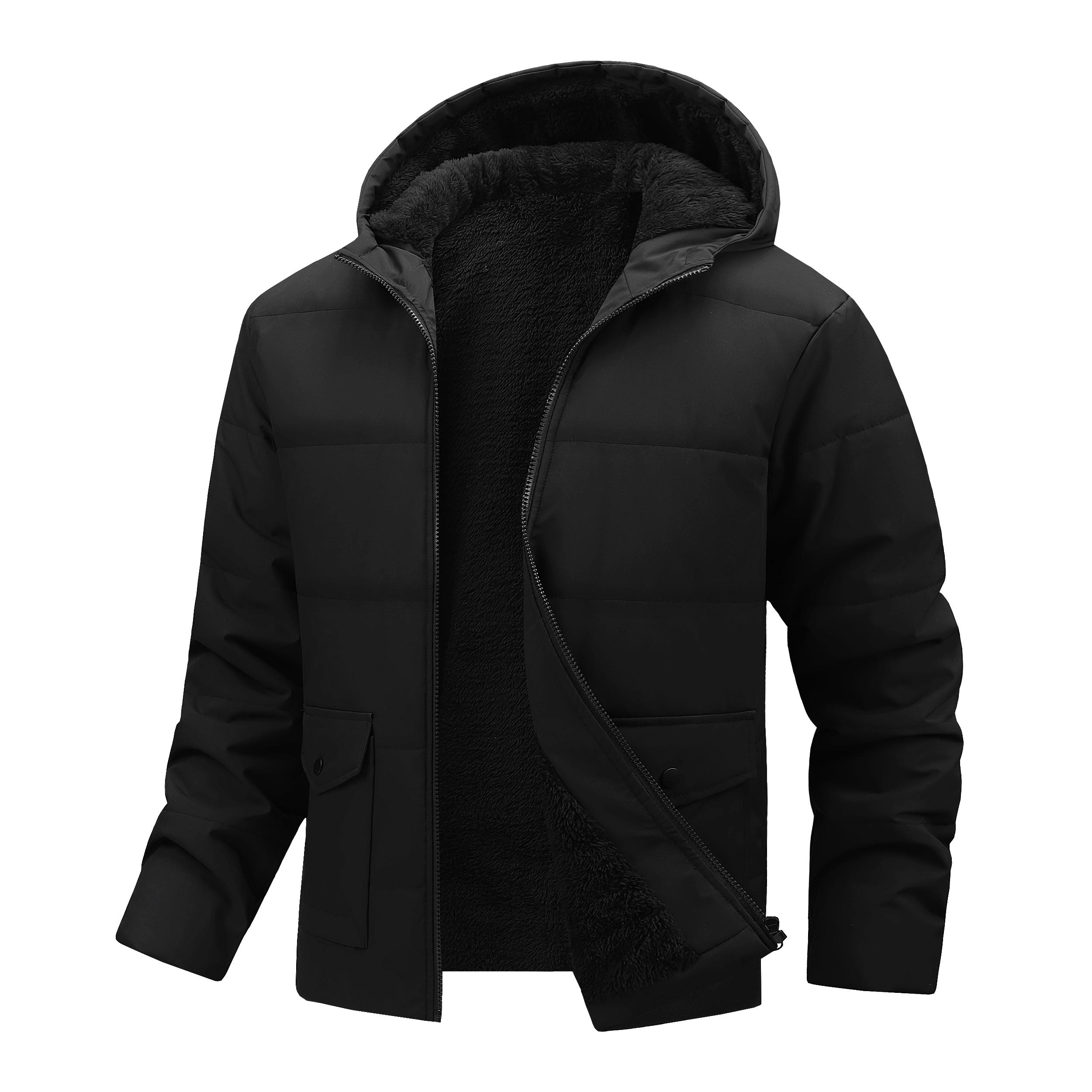TJL Men's Ultra Warm Thermal Lined Hooded Puffer Jacket - Winter Cozy Zip-Up Coat for Casual Outdoor with Fire Graphic Icon mens Men's Windproof Insulated Hooded Jacket bg a the label mens  zip  up