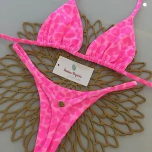 Multicolor Printed Tie Strap Two-Piece Swimsuit Brazilian Sexy Thong Bikini
