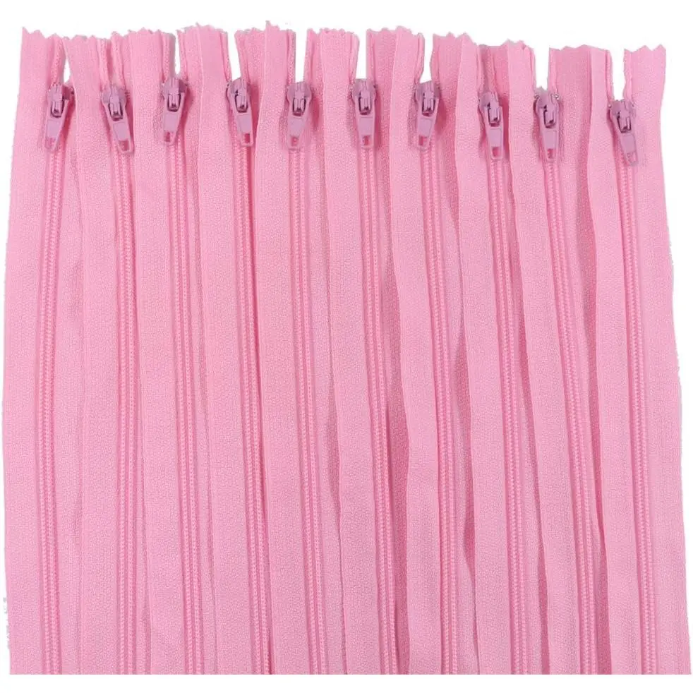 12in Synthetic Nylon Coil Zippers, 60-Count Multiple Zippers for Tailors, DIY Crafts & Leathercraft Projects (Pink, 30cm)