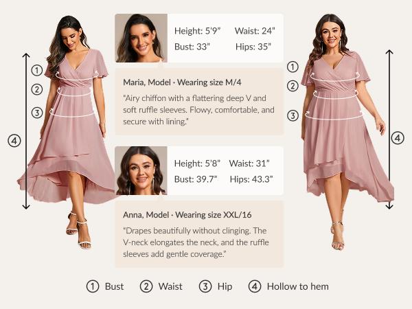 Ever-Pretty Valentine dress Spring Women's High-Low Hem Dress with Flutter Sleeves Surplice V-Neck ,Chiffon for Wedding Guest dress,  Cocktail Party Formal dress,2084,womenswear