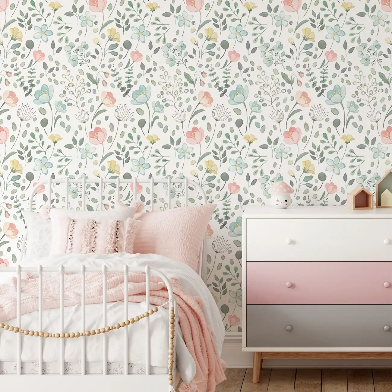 Soft Watercolor Floral Peel and Stick Wallpaper, Self Adhesive Wallpaper, Removable Wallpaper, Decorative Wallpaper, Aesthetic Boho Wall Art, Mould-Proof, Pastel Aesthetic, Boho Decor, Floral Decor, Aesthetic Room