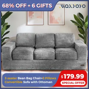 MAXYOYO 3-Seater Faux Fur Sofa – Fluffy Boneless Couch with Pillows in a Box, Faux Fur Lounge, No Assembly