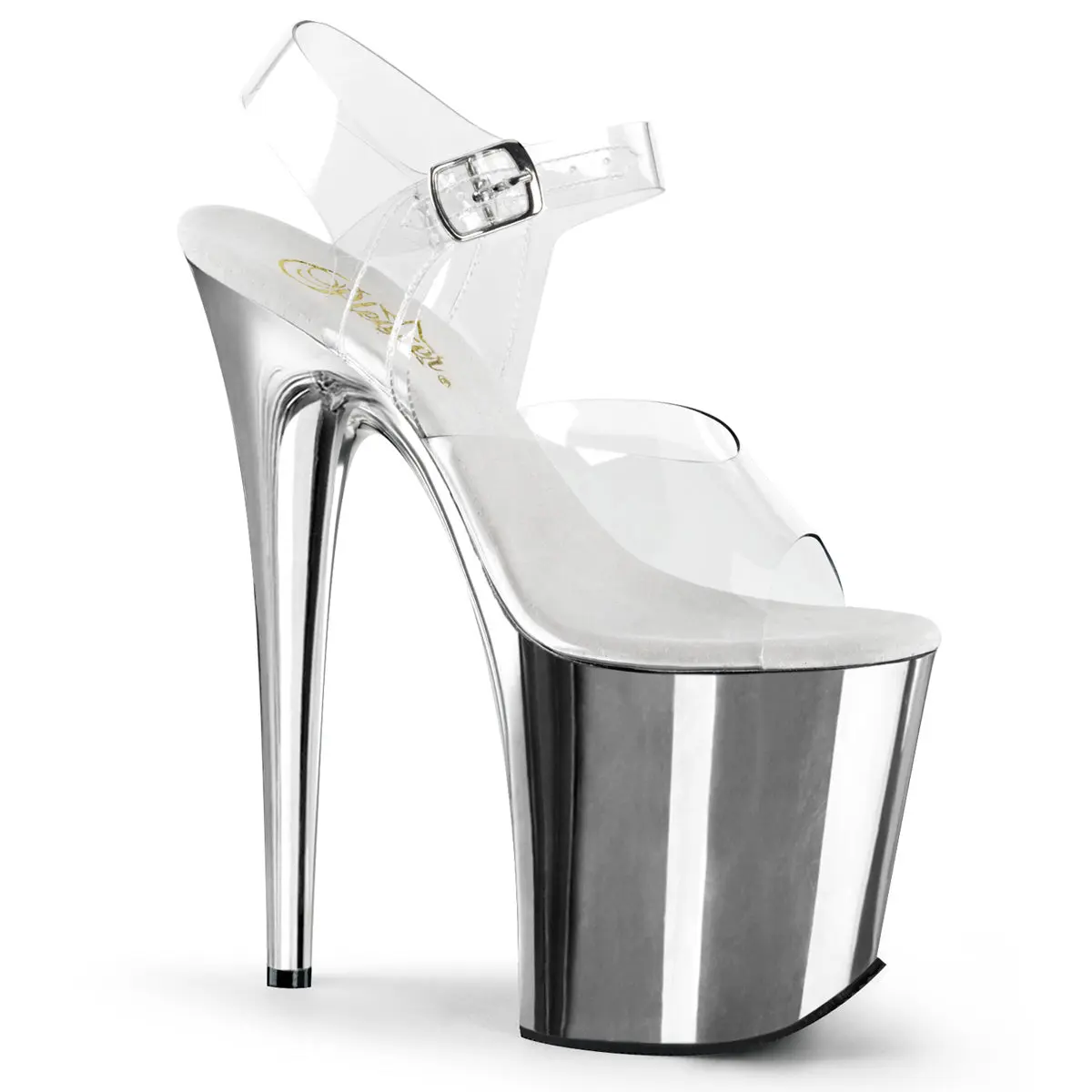 Pleaser Flamingo-808 Women's Stylish Heeled Sandals with an 8-Inch Stiletto, 4-Inch Platform and Transparent Ankle Strap