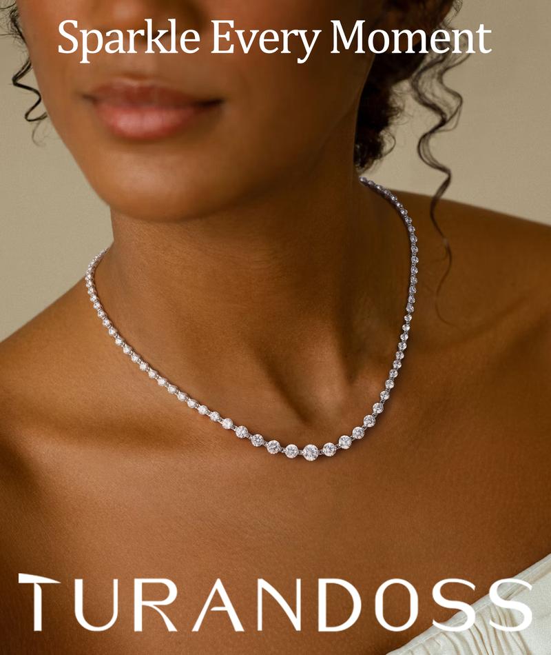 Turandoss Handcrafted Tennis Necklace in 14K Gold Plating | Graduated CZ Stones, Adjustable – Valentine’s Gift