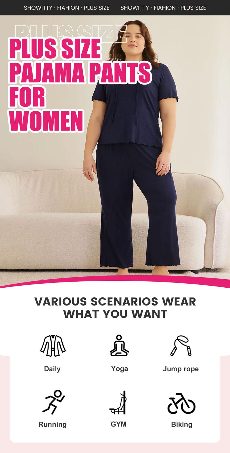 【Plus Size】SHOWITTY 3 Pack Women's Plus Pajama Pants with Pockets, Comfy High Stretch Yoga Pants for Women, Basic Minimalist High Waist breathable leggings