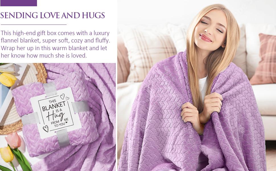 Valentine's Day Gifts ideas Basket for Women Self Care Gifts Get Well Soon Gifts, Ocean Relaxing Spa Gifts Basket Care Package w/ Luxury Flannel Blanket, Unique Mothers Day Gifts for Mom Her Friend Sister Wife Grandma