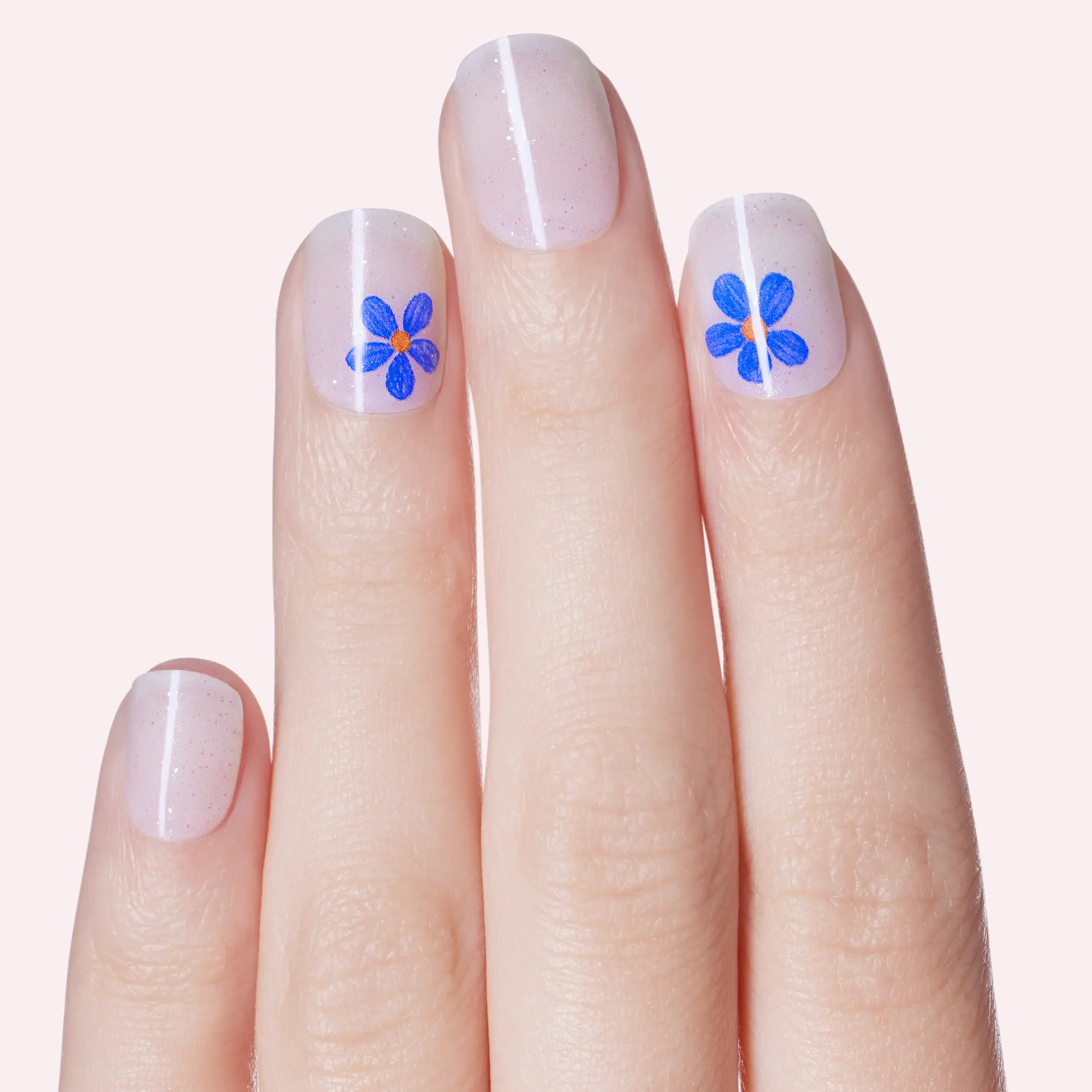 DASHING DIVA We're Just France Semi-Cured Gel Nail Strips - Semi-Sheer White with Sketch Flowers and Iridescent Glitter