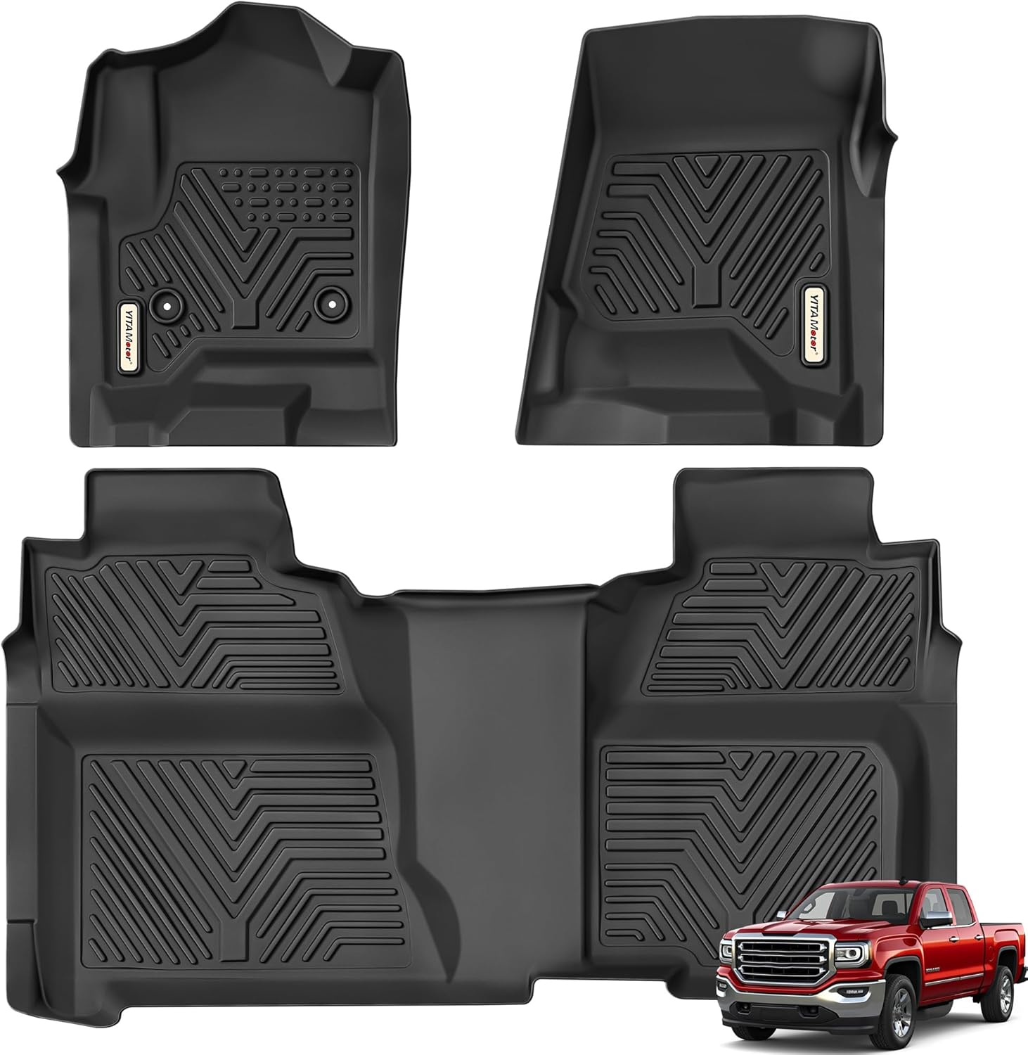 YITAMOTOR Floor Mats Compatible with 2014-2018 Chevy Silverado/GMC Sierra 1500 Crew Cab, 2015-2019 Silverado/Sierra 2500 HD/3500 HD Crew Cab, Custom Fit Liners, 1st & 2nd Row