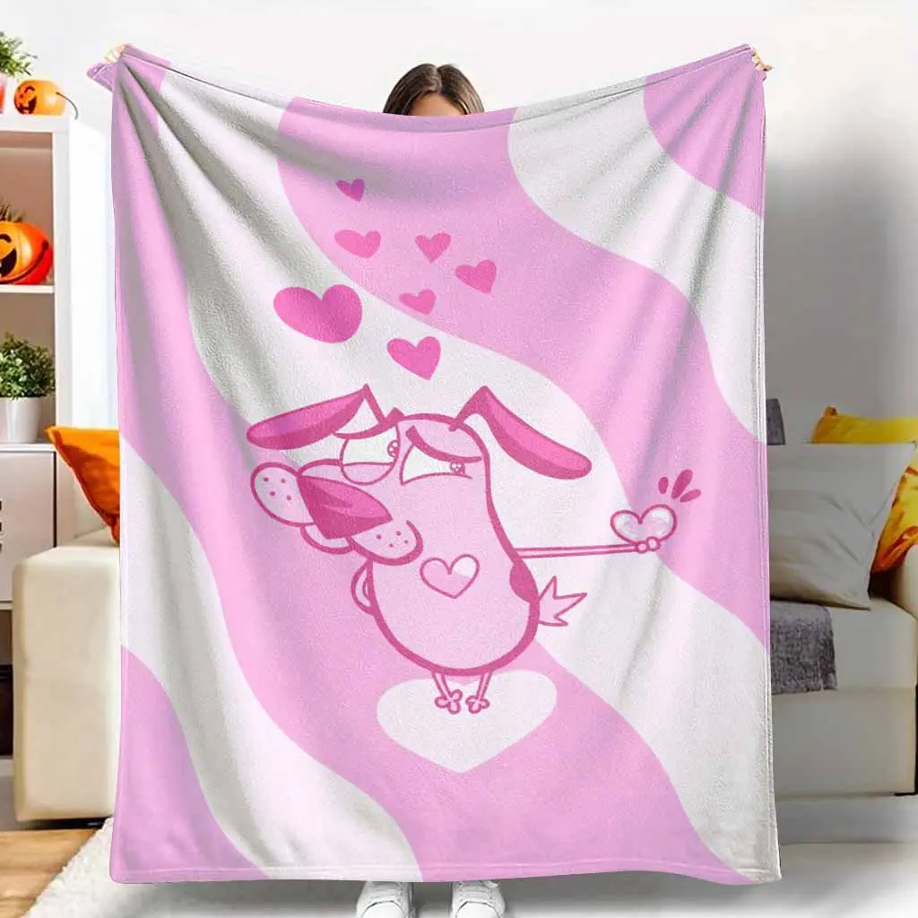 Pink Puppy Love Flannel Blanket with Heart Motif - Multi-Size, Plush, Ultra-Soft, Lightweight, Warm Fabric, Aesthetic Home Throw, Valentine’s Day Gift, Room Decor for Bedroom, Aesthetic Look