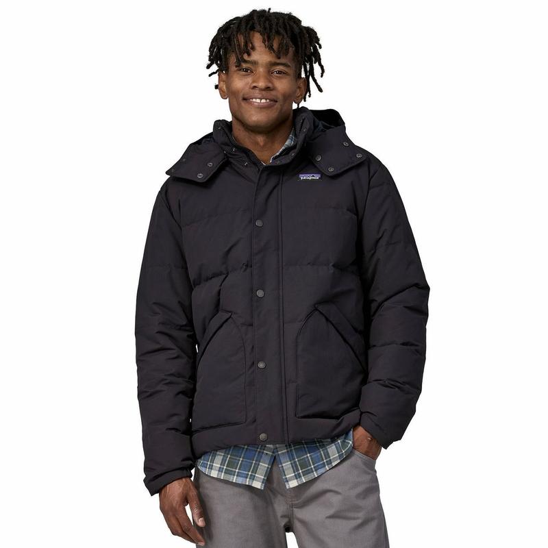 Patagonia Downdrift Jacket Men's - Black Hooded Puffer Coat with Adjustable Drawstring for Ultimate Warmth and Style NetPlus Recycled Nylon DWR Finish