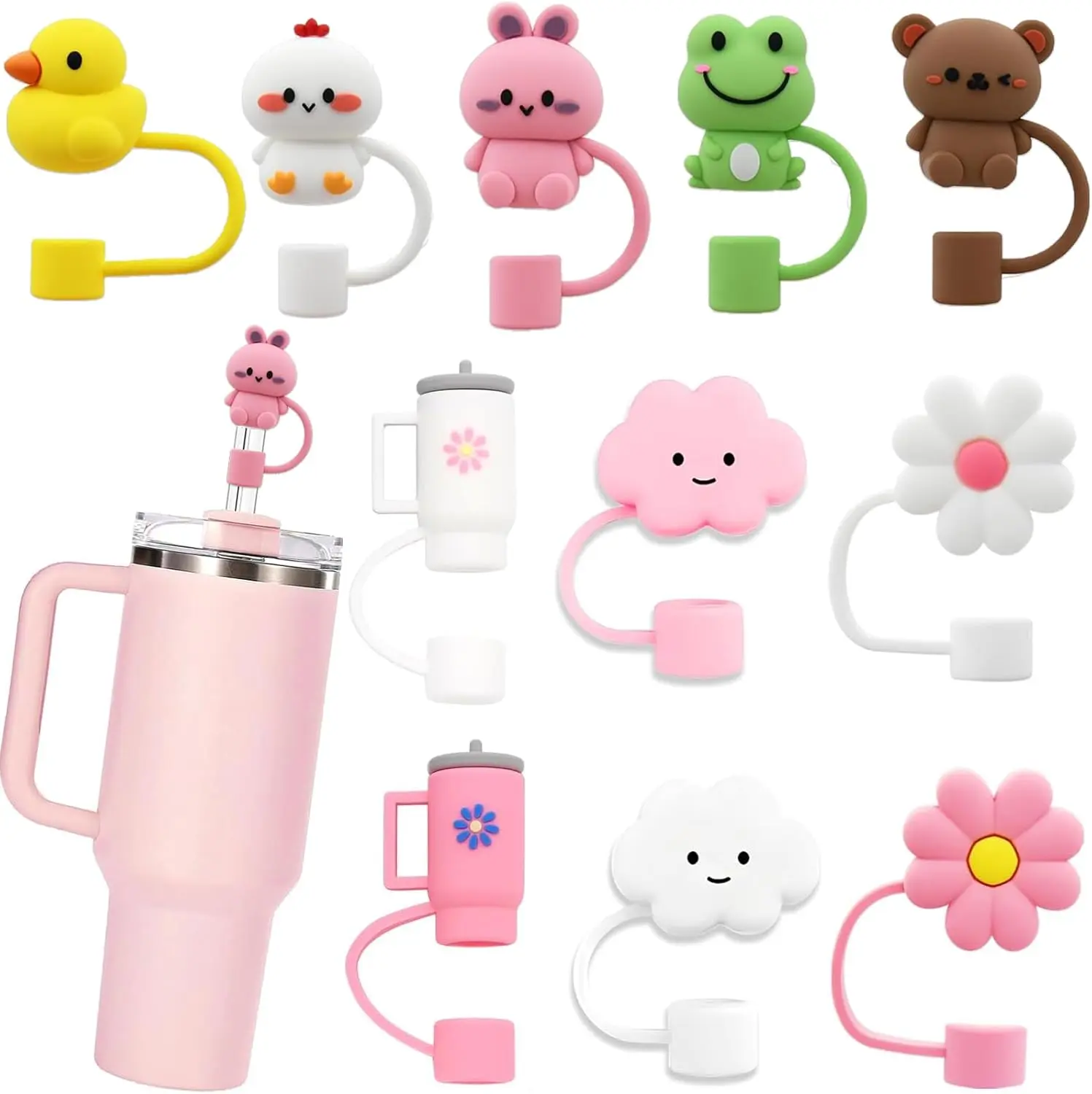 11Pcs Straw Cover for Stanley Cup, Silicone Straw Topper for Stanley Cup 30&40oz with Tumblers, 10mm 0.4in Lid Accessories (Reusable)