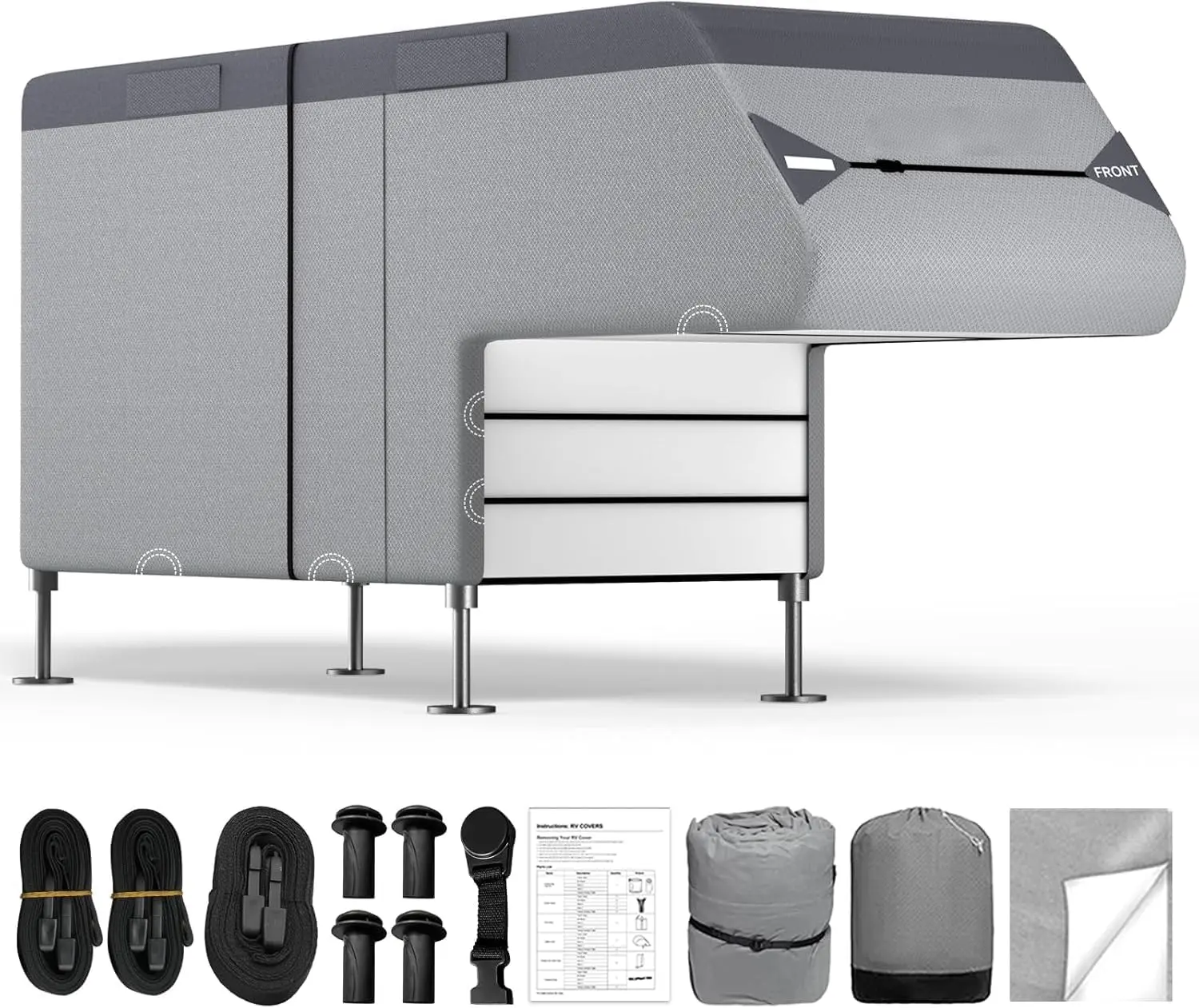 Upgraded 7-Layer Truck Camper Cover  Heavy Duty Waterproof Slide-in Cabover RV Cover, All-Weather Protection with Windproof Straps & Repair Patch