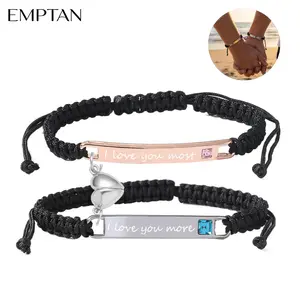 EMPTAN Adjustable Couple Bracelet Set, Couple Matching Bracelets, Magnetic Heart Charm Bracelets for Him and Her, Trendy All-match & Exquisite Jewelry Gift for Boyfriend Girlfriend Wife Husband, Daily Clothing Decor