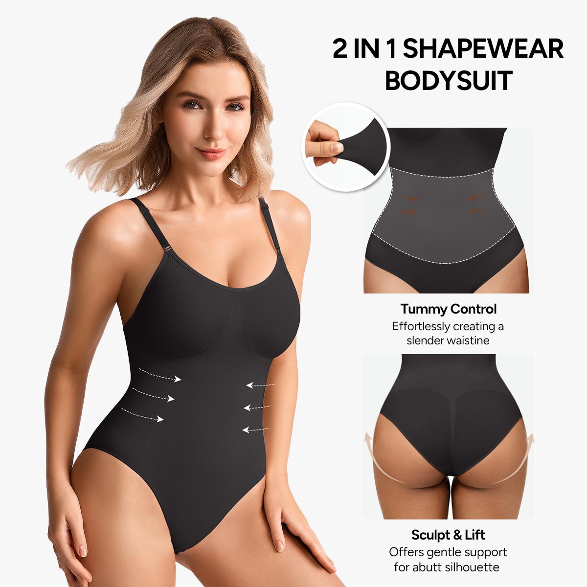 Nebility (Fabric Upgrade) Women's Shapewear Bodysuit - V-Neck Spaghetti Strap, Tummy Control & Hip Lift, Shockproof Basic Bodysuit Womenswear  Minimalist Vneck SpringStatements