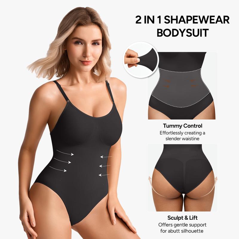 Nebility (Fabric Upgrade) Women's Shapewear Bodysuit - V-Neck Spaghetti Strap, Tummy Control & Hip Lift, Shockproof Basic Bodysuit Womenswear  Minimalist Vneck