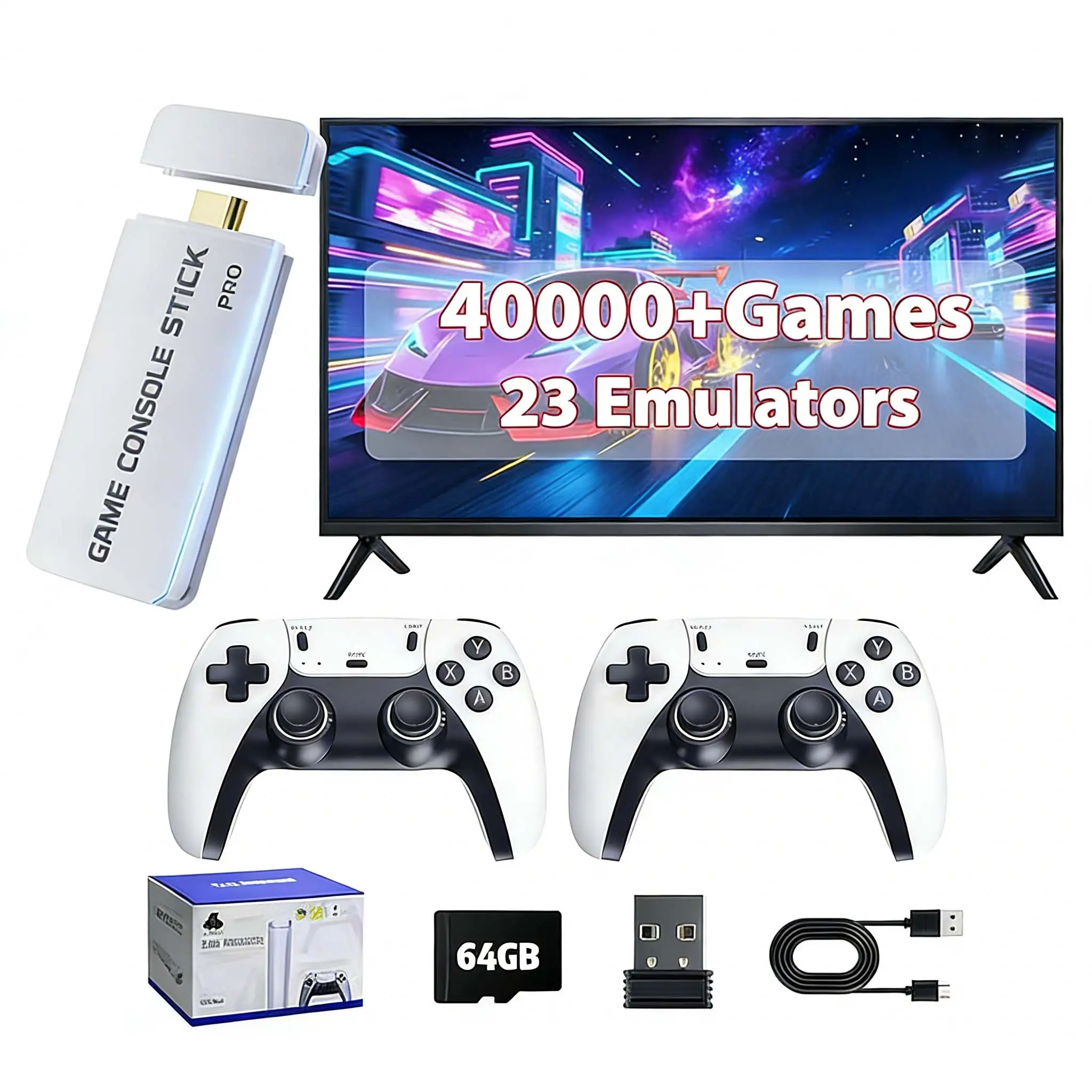 2026 Mass Games Themed Retro Portable Home Console - 40000+ Built-in Titles,23 Emulators,2 Wireless Controllers,128GB SD Card,Button Design,HDMI Port,Cable,SEO Stick Compatible - Gaming Stuff,Tools And Gadgets,Christmas,Teen Boy Gift For Kids & Adults, Gi