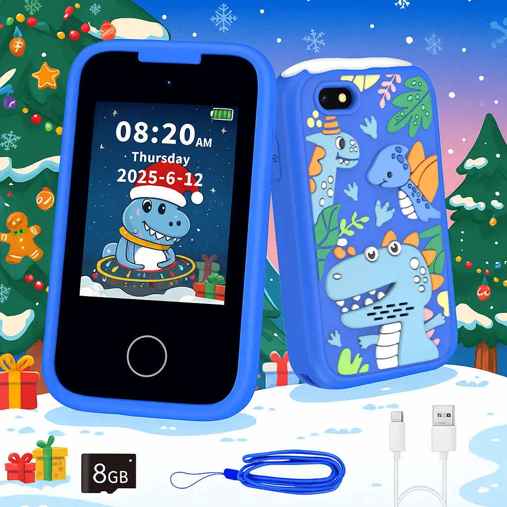 Kids Handheld Digital Learning Phone Toy - 8GB Touchscreen Toddler Mock Smartphone with Video Games, Music, Camera, Paint App, MP3 Player, Alphabet Lessons, Alarm, Calculator - Educational Gift for 3-10 Year-Olds, Portable, Selfie Camera