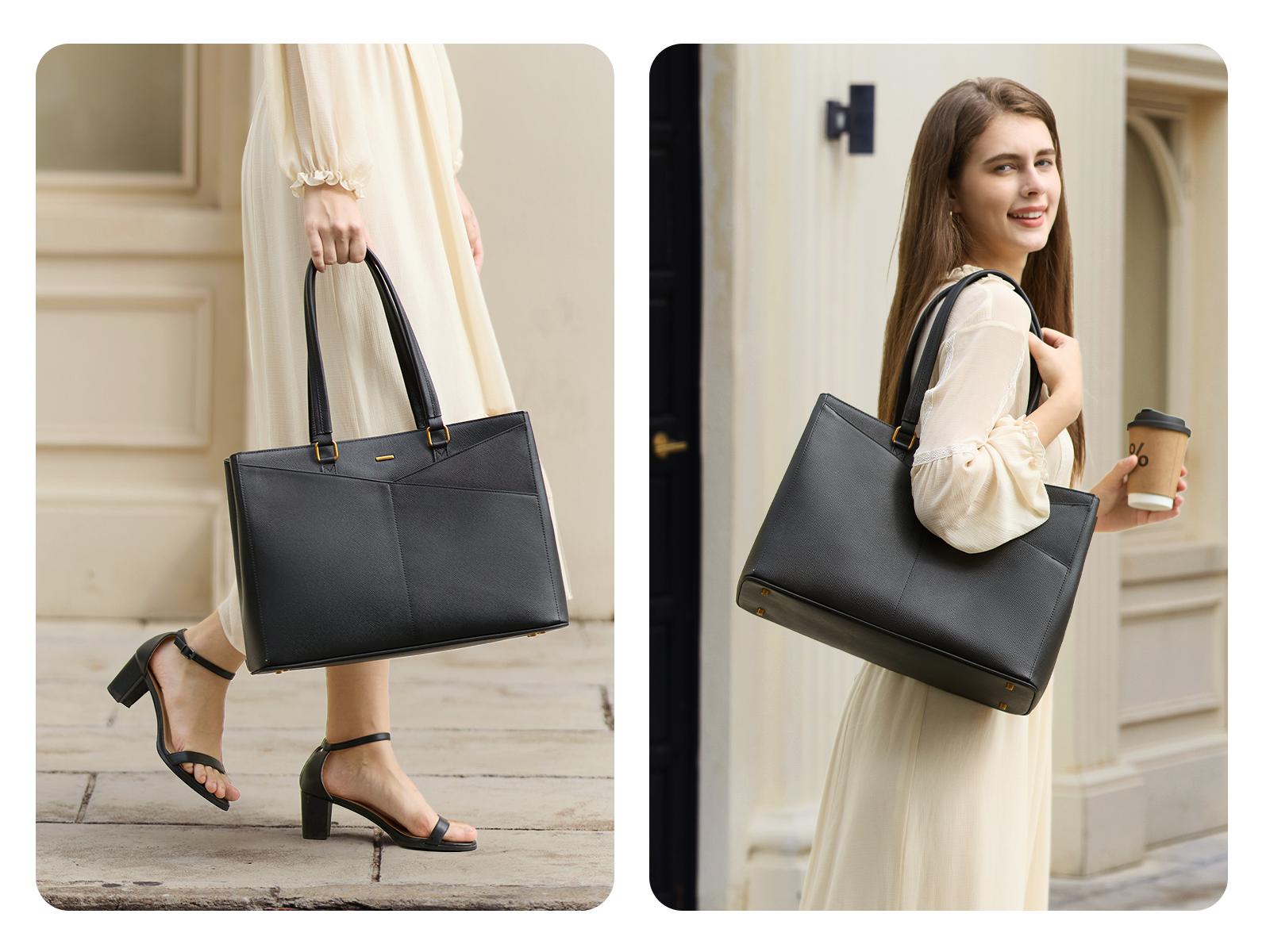 【Valentine's Day Gift】LOVEVOOK ELEVATE Series Top-Grain Leather Tote--100% Cowhide Casual Commuter Bag with V-Neck Design & Laptop Compartment Perfect for Office & Business Travel TikTokShopJumpstartSale