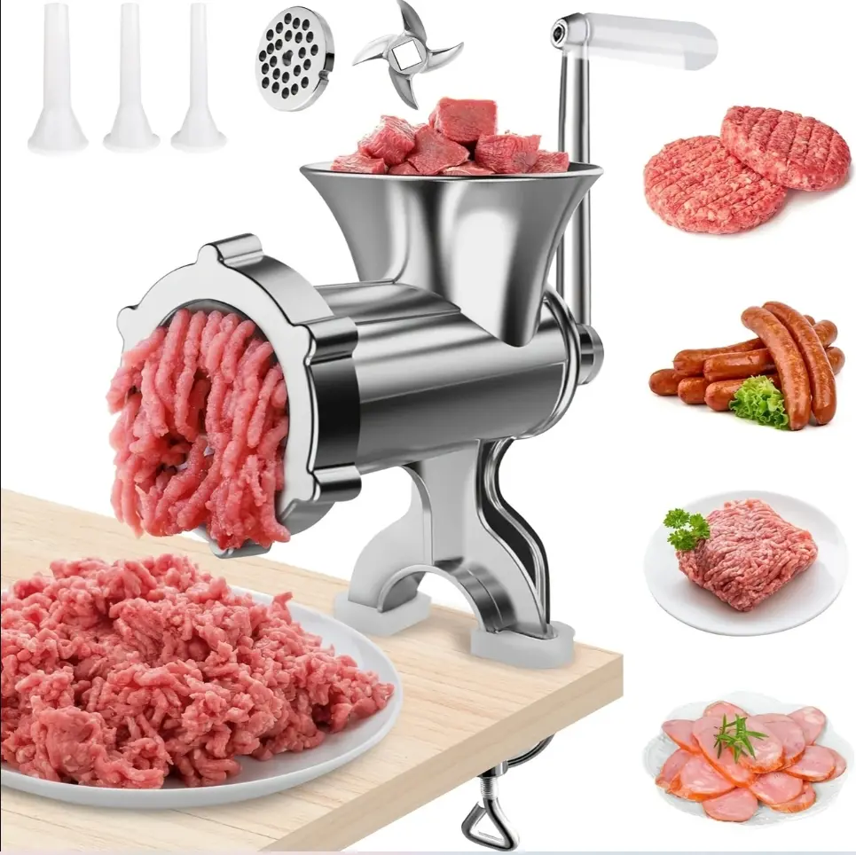 Meat Grinder Manual Mincer - Meat Grinders For Home Use Sausage Maker & Burger Patty Stuffer with Table Clamp, Hand Operated Kitchen Tool for Homemade Pork, Beef, and Sausage - Easy to Clean
