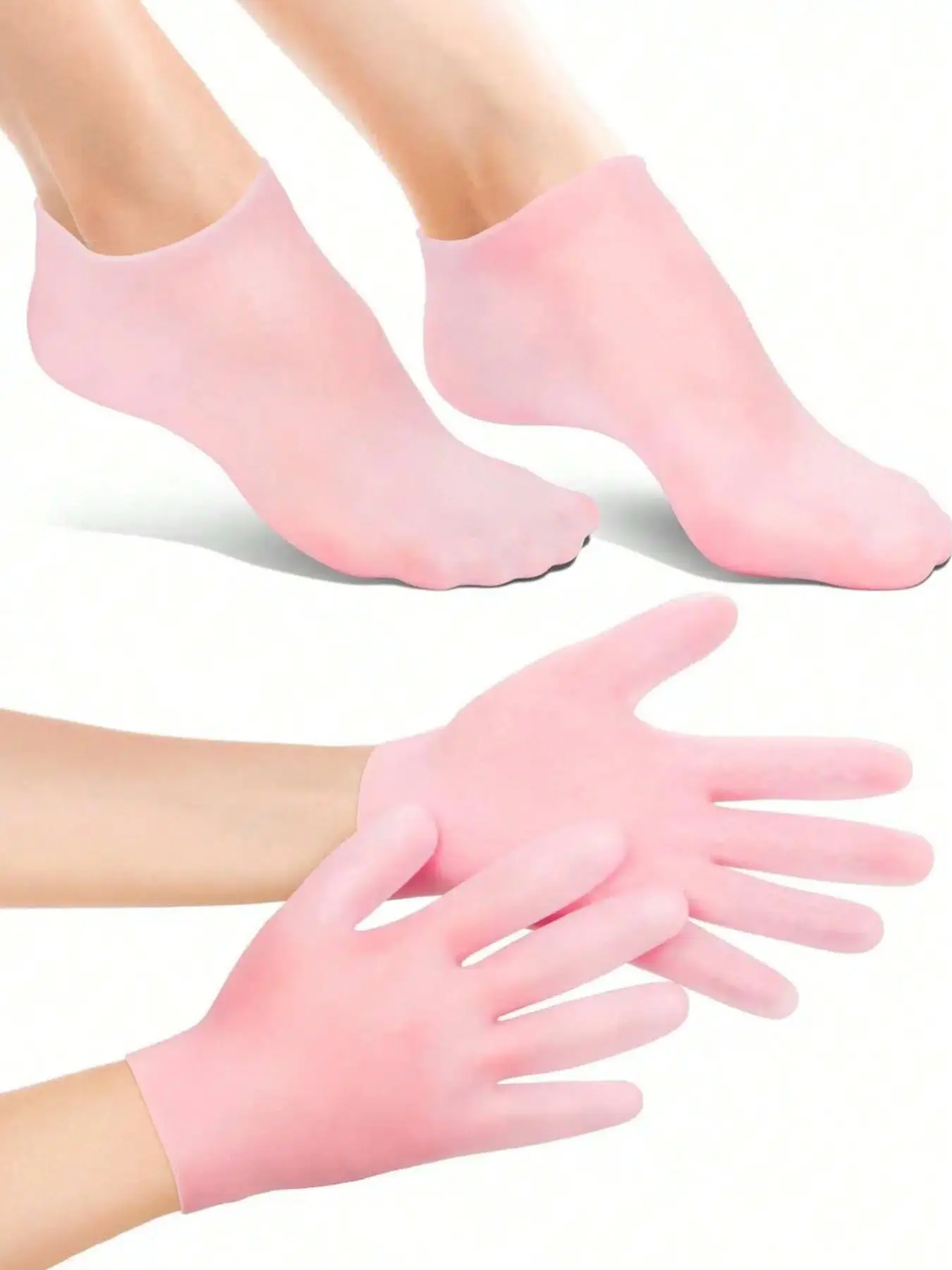 1 set of silicone socks + silicone gloves Moisturizing socks prevent dryness and cracking Heel exfoliator for dead skin removal Foot beauty treatment Foot mask Smooth to the touch Anti-slip Exfoliating foot