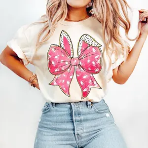 Comfort Colors Easter Bunny Coquette T-Shirt (Not Glitter), Happy Easter Graphic Tee with Soft Brushstroke Design, Cute Spring Aesthetic Shirt for Men and Women, Pastel Holiday Outfit Idea - HARSIN