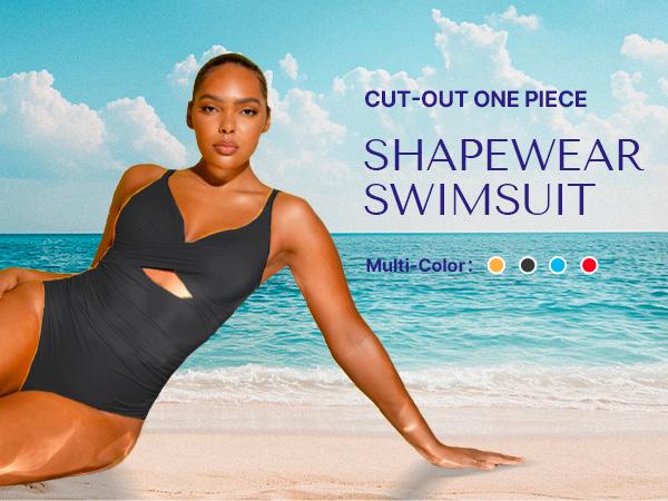 Shapellx Womens' Smart Sculpt Ribbed Cutout-Front Shaping Swimsuit