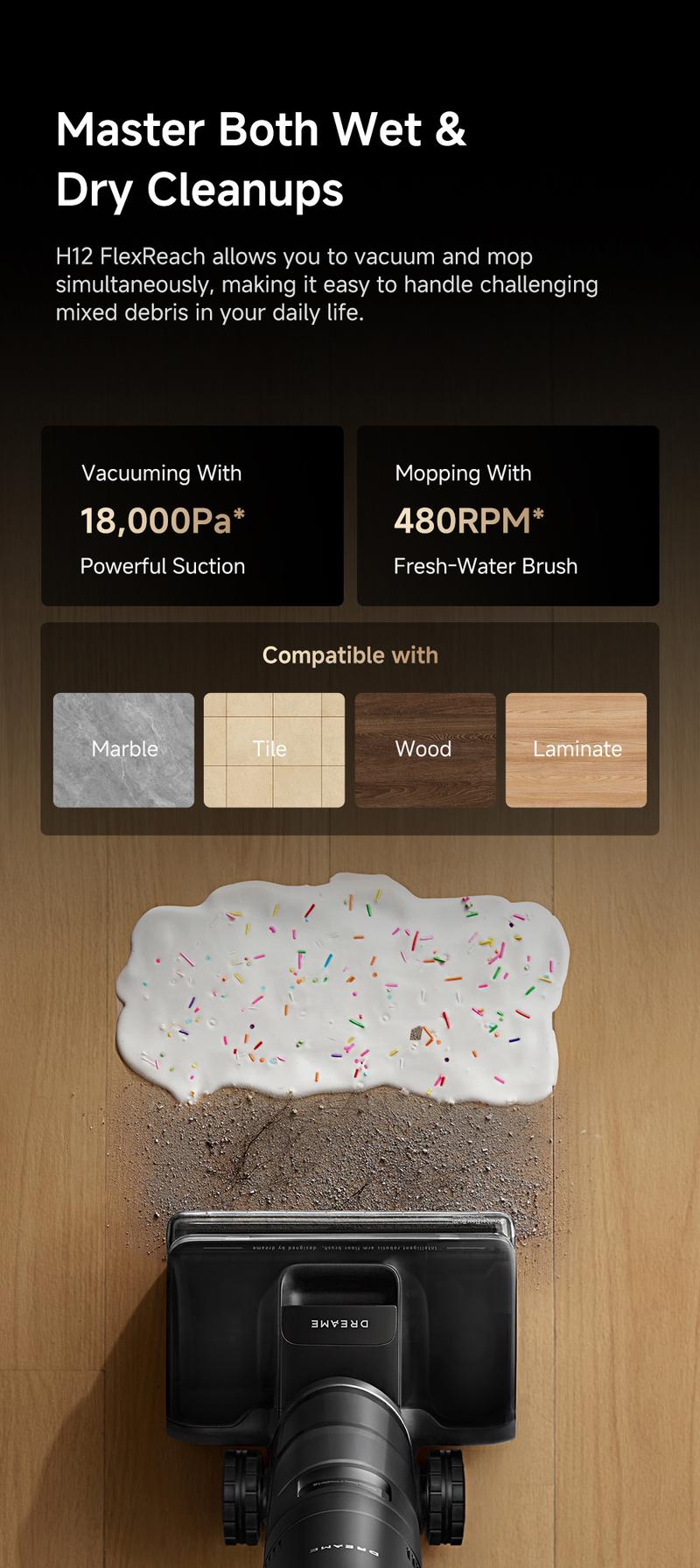 DREAME H12 PRO Wet Dry Vacuum Cleaner, Smart Floor Cleaner Cordless Vacuum and Mop for Hard Floors, One-Step Edge to Edge Cleaning with Hot Air Drying Black DREAME H12 PRO Wet Dry Vacuum Cleaner, Smart Floor Cleaner Cordless Vacuum and Mop for Hard Floors, One-Step Edge to Edge Cleaning with Hot Air Drying Black