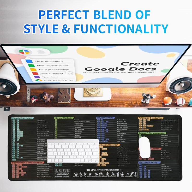 Extra Large 31.5x11.8x0.12 InchShortcut Key Mouse Pad | Non-SlipRubber Base Stitched Edges GamingDesk Mat I Office Study Essentialldeal Employee Gift