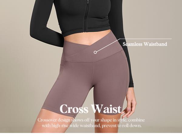 ODODOS Cloud Feeling Cross Waist Yoga Shorts with Pockets for Women, 6" Crossover High Waist Lounge Biker Shorts ODODOS Cloud Feeling Cross Waist Yoga Shorts with Pockets for Women, 6" Crossover High Waist Lounge Biker Shorts