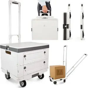 WELLMAX WM99800 Series Foldable Rolling Crate with Wheels, Detachable Crate, Aluminum Handle, Silent Wheels, 132 lbs Capacity, 17x18.75x38" Utility Cart Ideal for Teachers & Shopping, 17X18.75x38.7"