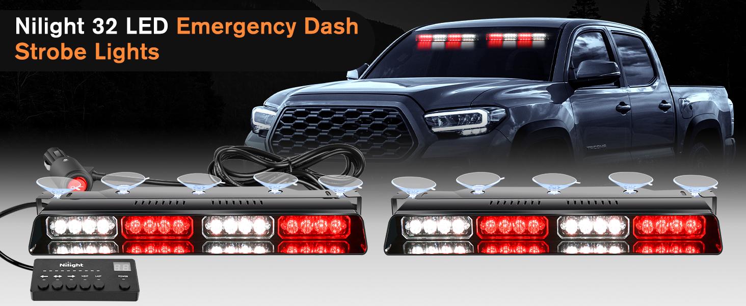 Nilight 32LED Dash Strobe Lights with Controller Suction Cups Work light Interior Front/Rear Windshield Deck Split Light Bar for Truck Construction Vehicles high intensity