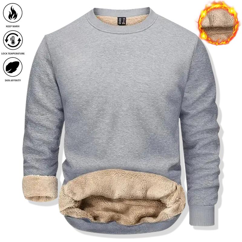 Men's  Fleece-Lined Warm Pullover Sweatshirt ， Long Sleeve, Round Neck for Fall/Winter Comfort, Fleece Sweatshirt