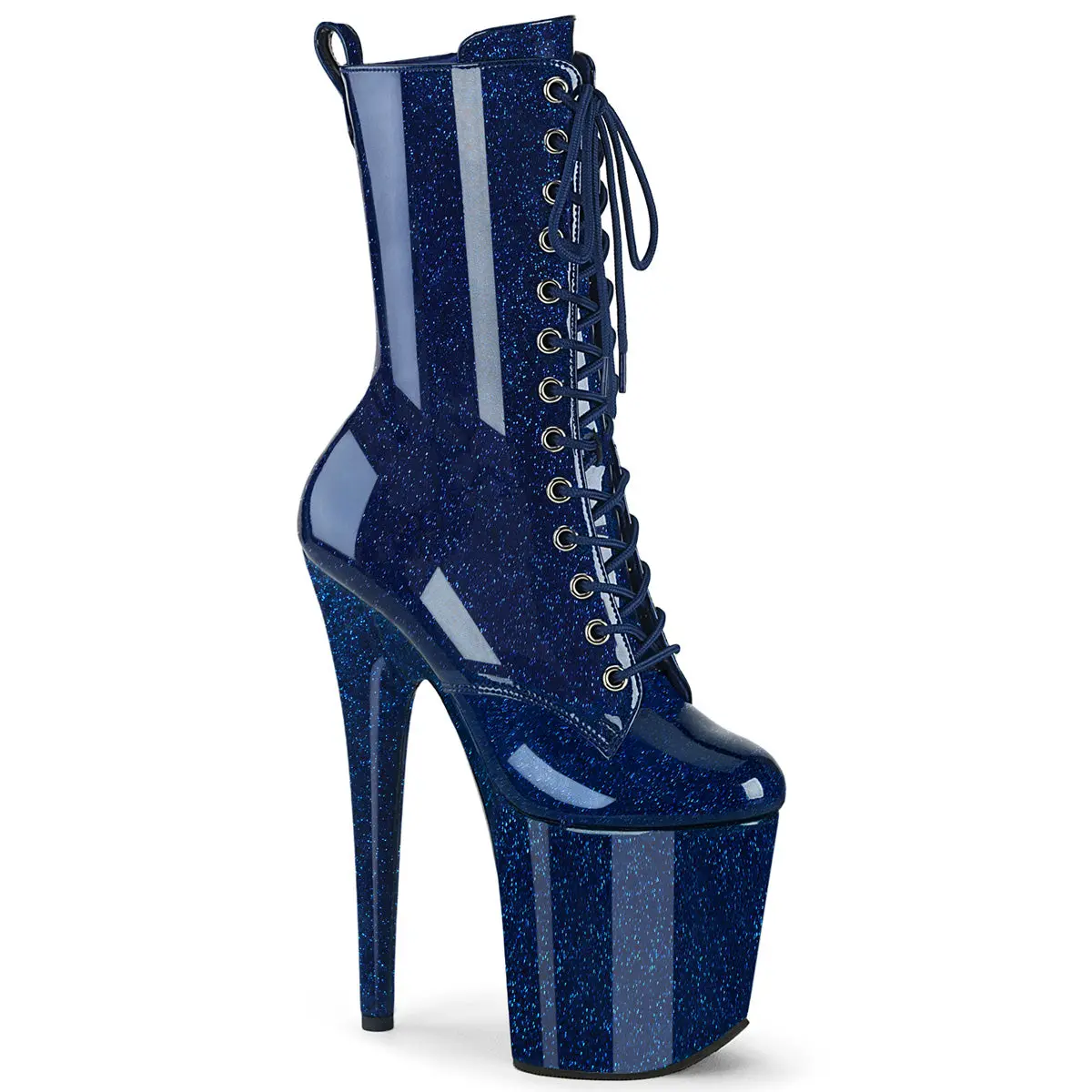 Pleaser Women's Elegant Glitter Finish Lace-Up Ankle Boots - Footwear with 8" Heel, 4" Platform, Side Zip, All-Season Evening Stage Statement Shoe