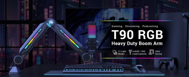 TONOR T90/T20S RGB Boom Arm, Adjustable Mic Stand with 11 Light Modes for Gaming, Streaming, Podcasting, and Recording, Durable Steel Usb Cable TONOR T90/T20S RGB Boom Arm, Adjustable Mic Stand with 11 Light Modes for Gaming, Streaming, Podcasting, and Recording, Durable Steel Usb Cable