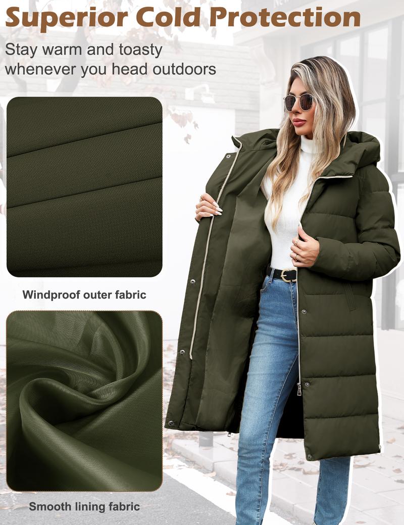 UMIPUBO Womens Winter Long Puffer Coats Down Thicken Warm Quilted Jacket Mid-Length with Side Zipper and Hood Outerwear